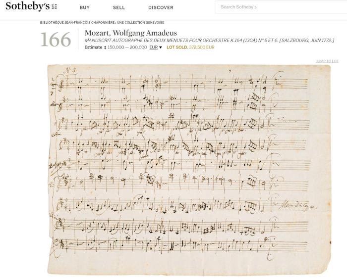 37.25万欧元落锤！莫扎特16岁创作乐谱手稿拍卖(图)
