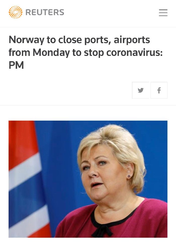 挪威首相：将寻求从中国进口医疗设备