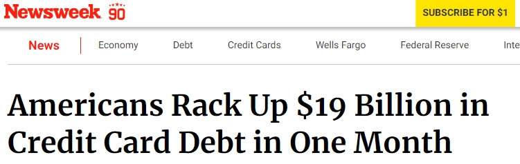 美媒：美国人月度信用卡债务达190亿美元 经济重压下凸显民众对借贷愈发依赖
