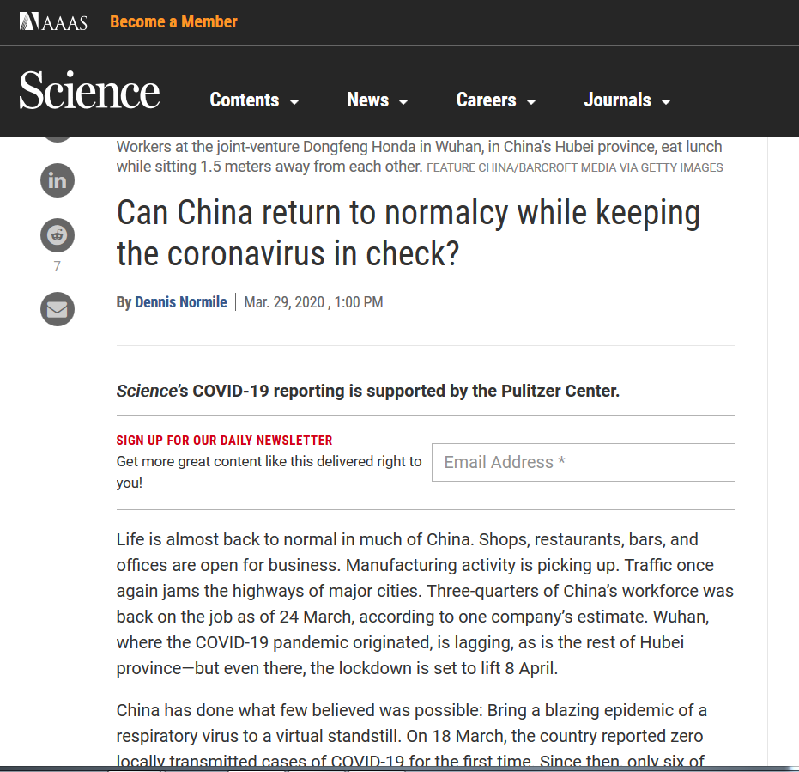 厉害了！美《科学》杂志关注中国生活秩序恢复 欧洲学者：措施让人感觉安全