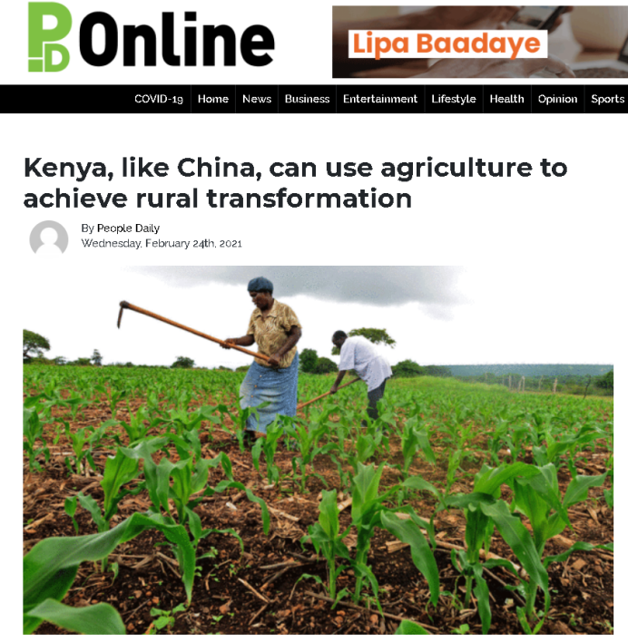 肯尼亚媒体：肯尼亚可仿效中国发展农业实现减贫