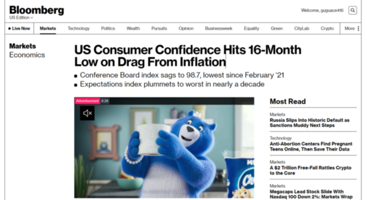 北美观察丨美国通胀高烧不退 消费者信心跌至16个月新低