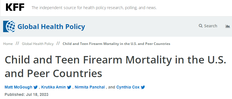 20%比2%！凯撒基金会研究：美国在同等国家中的儿童及青少年枪支死亡率最高