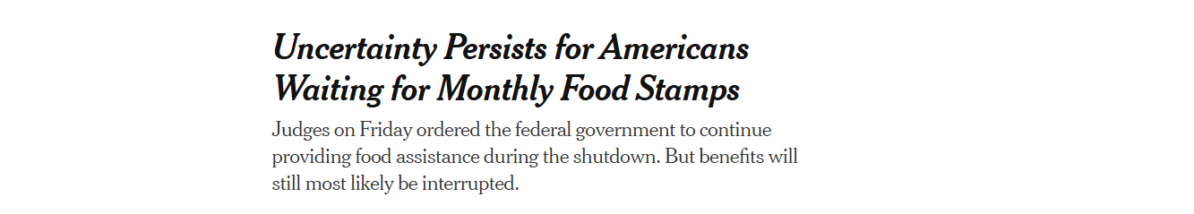全球媒体聚焦︱美媒：政府关门超一个月 食品救济不确定性增加