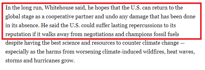 美媒:美国政府阻挠官员参加COP30